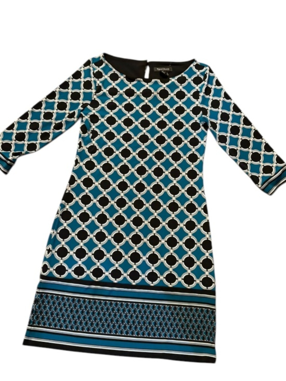 White House black market teal blue green geometric dress xs
